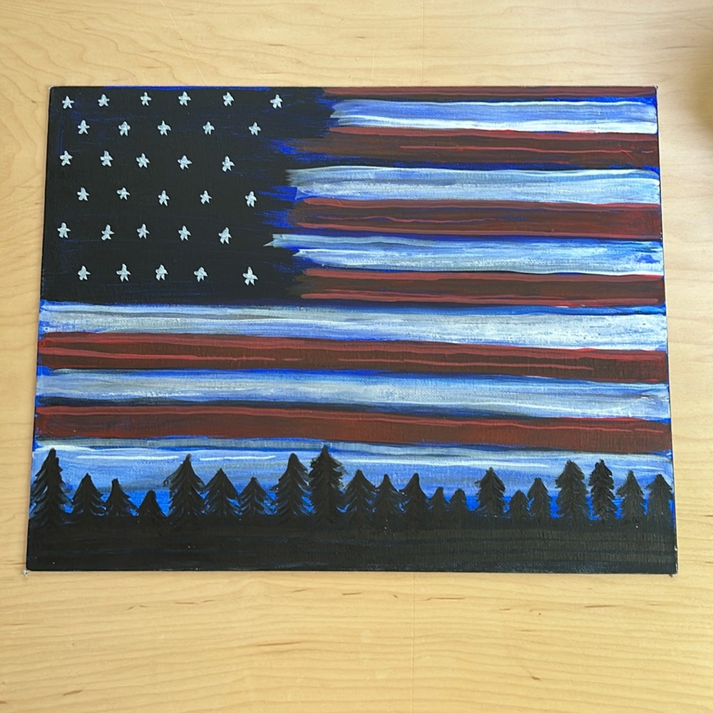 Hand Painted American Flag Canvas Art